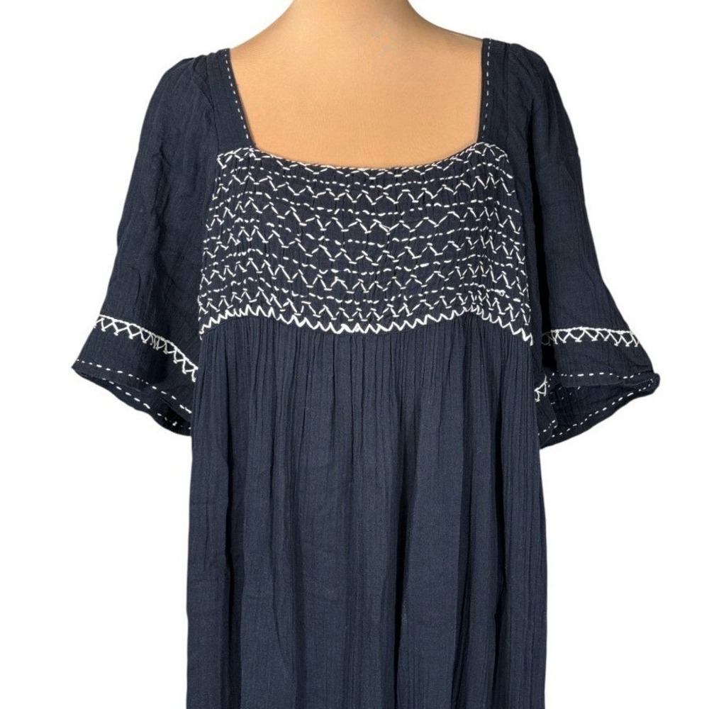 Free People I'm The One Maxi Dress Black White Embroidered Gauze Cotton Tassel L - Picture 6 of 9